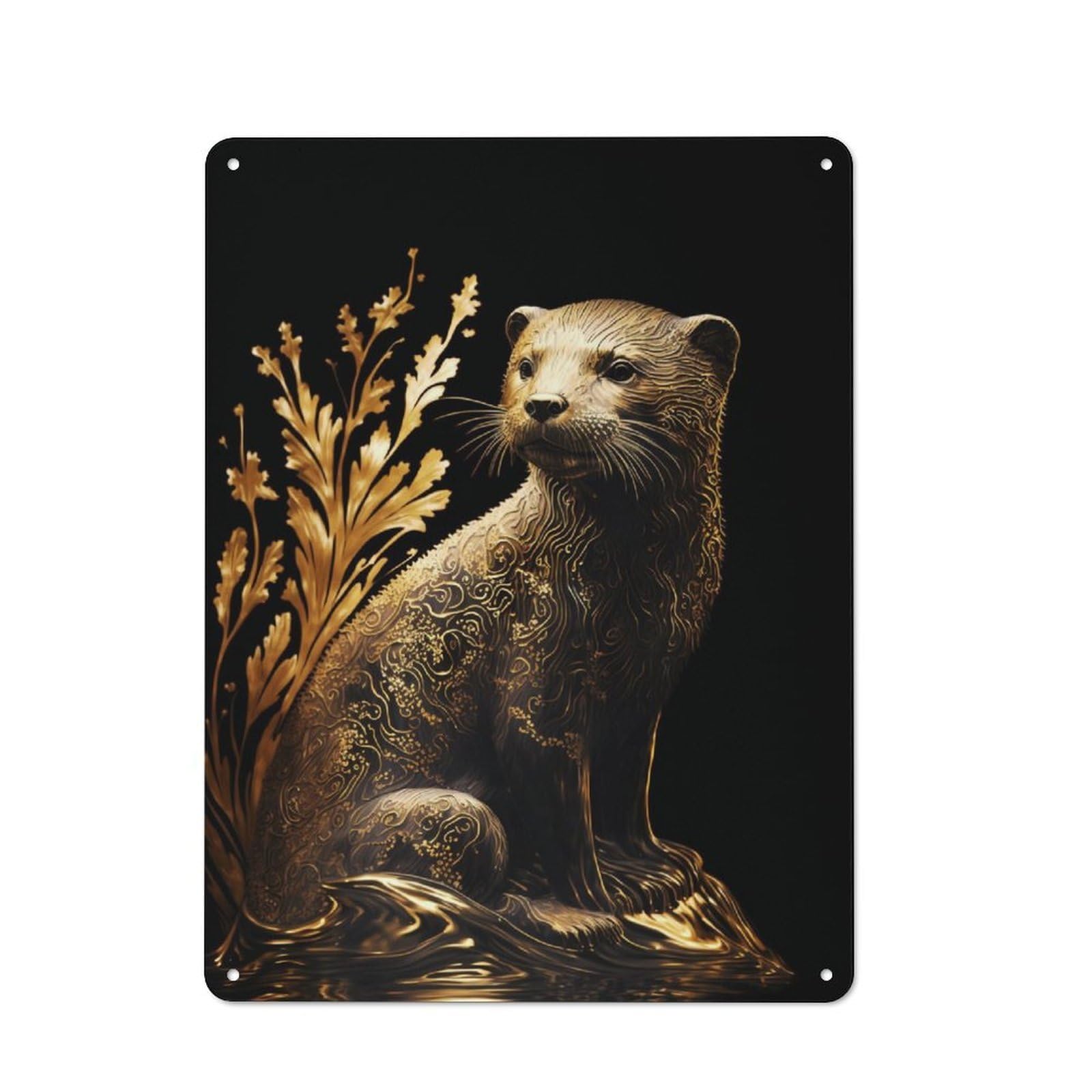 Junmoney Black And Gold Otter Tin Sign 40X30cm With For Home Bar Wall, Retro Decor, Suited To Home Bar Decor Fans