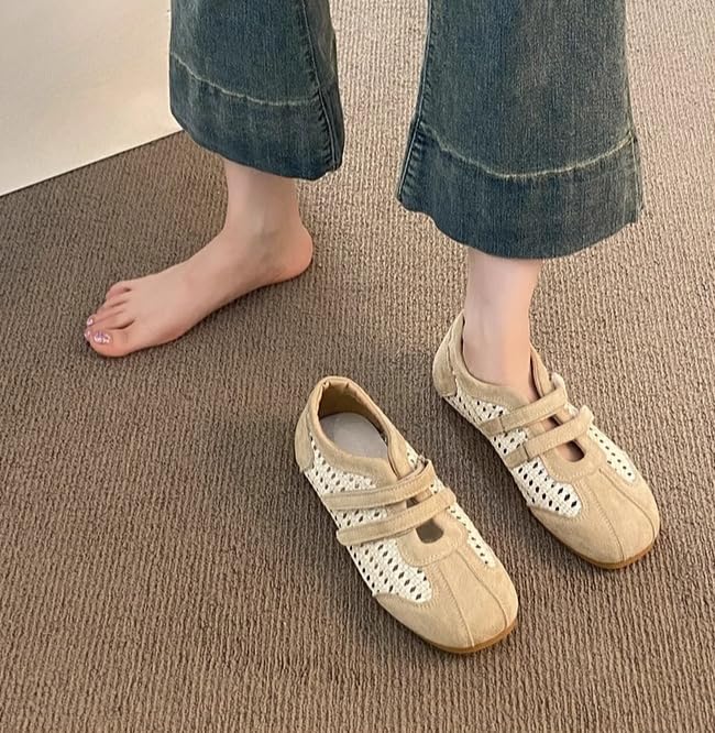 ZQW Women's Woven Mary Jane Ballet Flats Round Toe Hook and Loop Comfortable Lightweight Dressy Shoes Office Work Daily Wear4