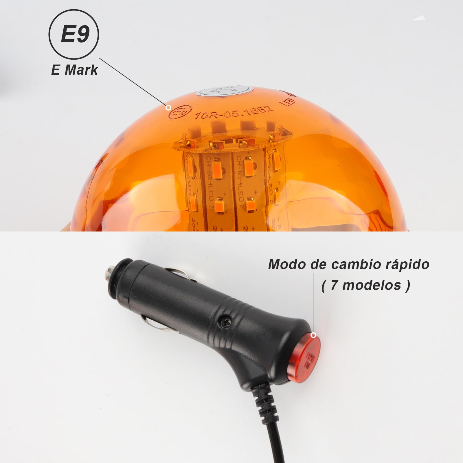 40 LED Rotativo Tractor Led Iman 12V 24V Pirulos Led Rotativo Tractor Luz de Emergencia Ámbar con Magnética 7 Modos, Luz Rotativa con Cable para Vehículos Agrícolas (Con base magnética)