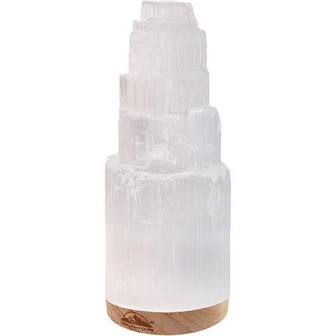 Himalayan Glow WBM Selenite Crystal Lamp 20cm, Moroccan Skyscraper Lamp, Crystals and Healing Stones for Healing and Meditation