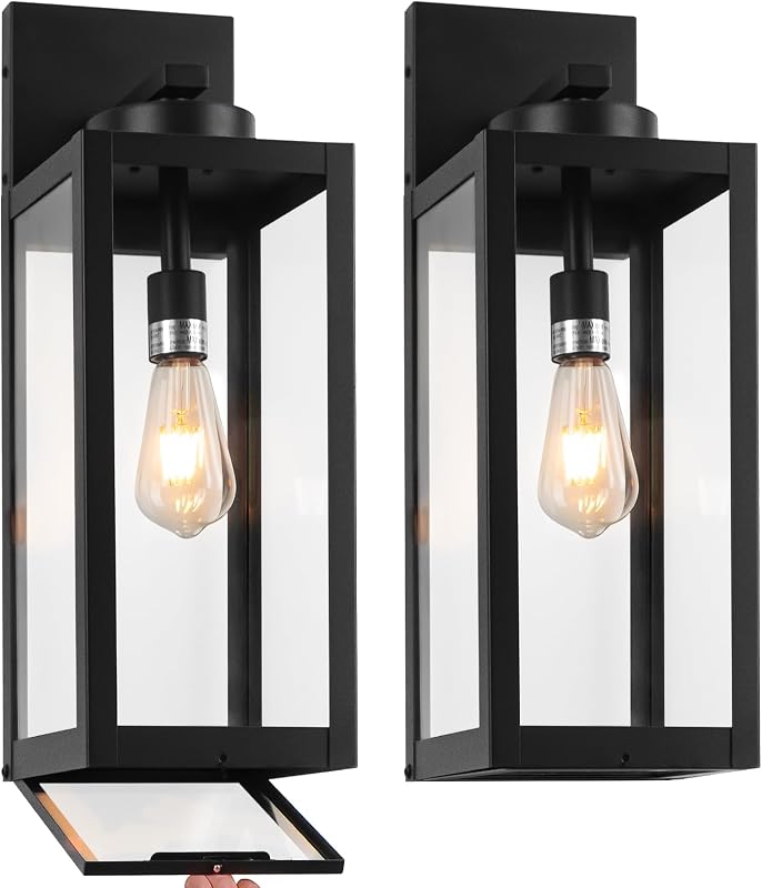 20" Large Outdoor Wall Lights with Closed Bottom, Black Outdoor Wall Sconce | Waterproof Exterior Lighting Fixtures Modern Porch Wall Lantern, Outdoor Light Fixture Coach Light for House, E26, 2-Pack