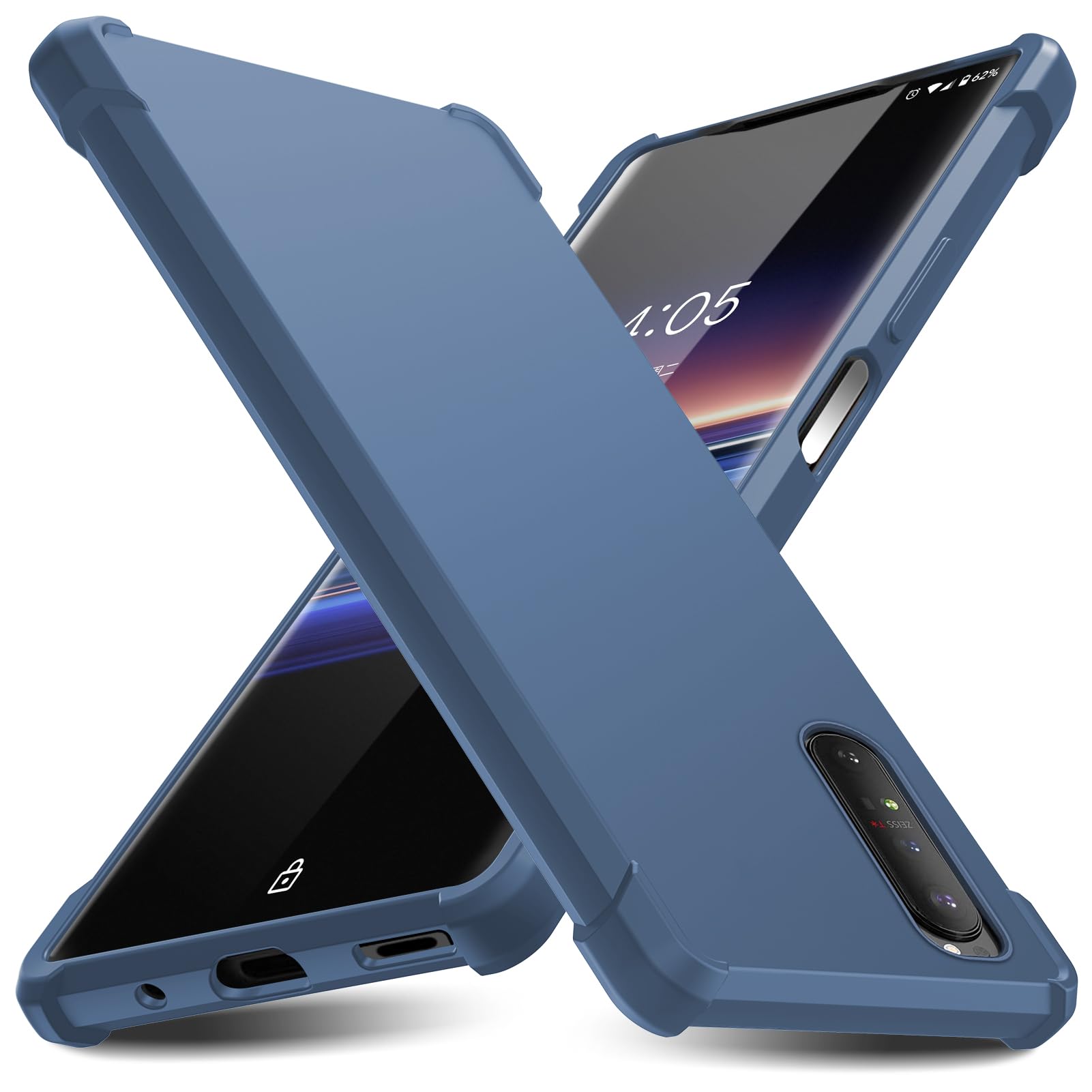 Xperia 1 II ケース 対応 TPU シリコン ソフトケース 耐衝撃 米軍MIL規格取得 衝撃吸収 指紋防止 薄型 軽量 傷付き防止 全面保護 ストラップホール付き 人気 四隅転倒防止 Xperia 1 II スマホケース (青)MJJ-1058-XP1-II-01