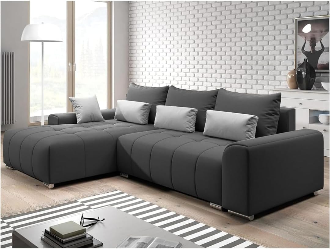 Comfynest Corner Sectional Sofa Set - Modern Space-Saving Right-Hand Design, Dark Grey Upholstery, No Assembly Required, 3-Seater for Living Room (Left Hand Facing)