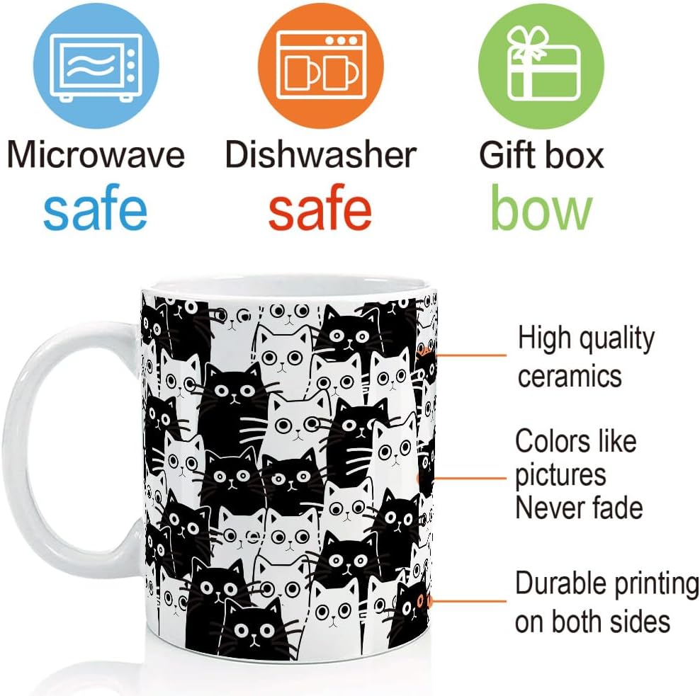 FALJIOK Funny Cat Coffee Mugs for Cat Lovers, Everything Is Fine Mug, Birthday Christmas Gifts for Cats Mom, Cats Lady Christmas Gift 11oz - Image 3