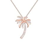 LQRI Tropical Beach Jewelry CZ Palm Tree Pendant Necklace Hawaii Bridal Beach Wedding Jewelry Bridesmaid Gifts (rose gold)