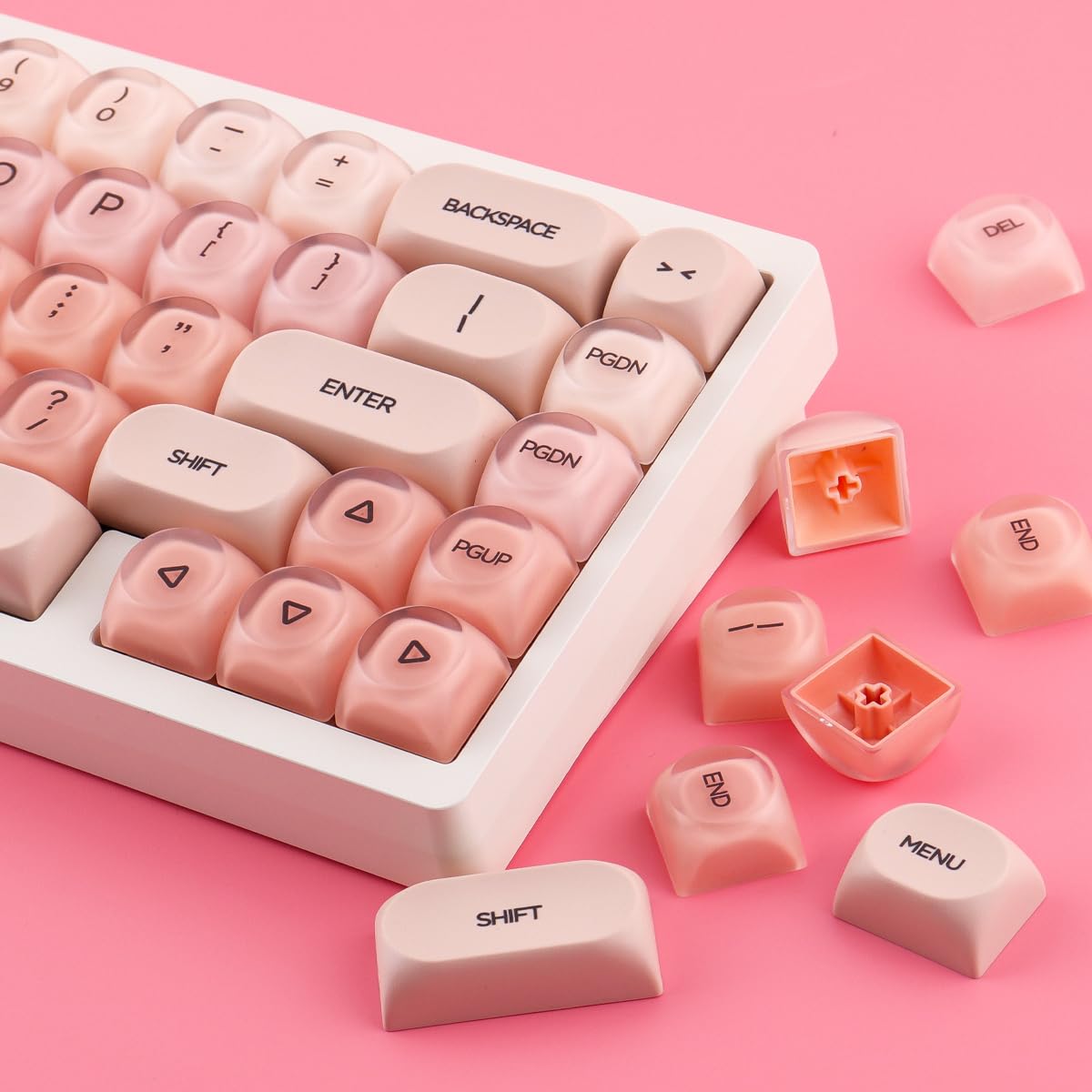 Crystal Jelly PBT Keycaps - 132 klawisze HOA Profile przezroczyste Double Shot Pink Foundation Keycaps for Cherry MX Switch Mechanical Keyboards