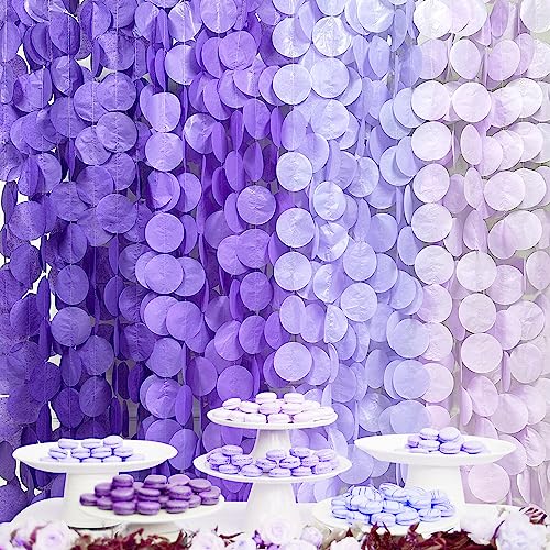 Image of 205Ft Lavender Party Decoration Ombre Purple Polka Dot Backdrop Streamer Tissue Paper Circle Dot Hanging Garland for Birthday Bachelorette Wedding Bridal Shower Engagement Lilac Violet Party Supplies