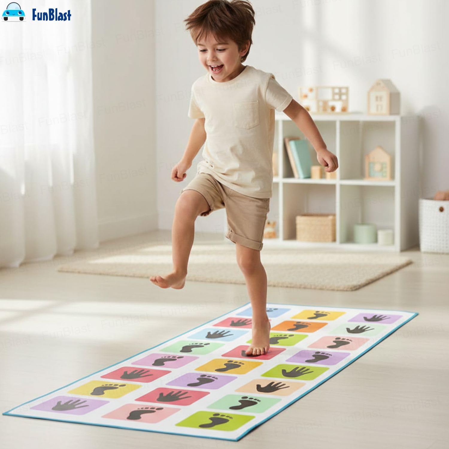 FunBlast Kids Hopscotch Jumbo Play Mat Game for Kids and Adults Family Games, Kith-Kith, Stapu, Langi, Chalk Game - Large (40" x 108") β Multicolor 3