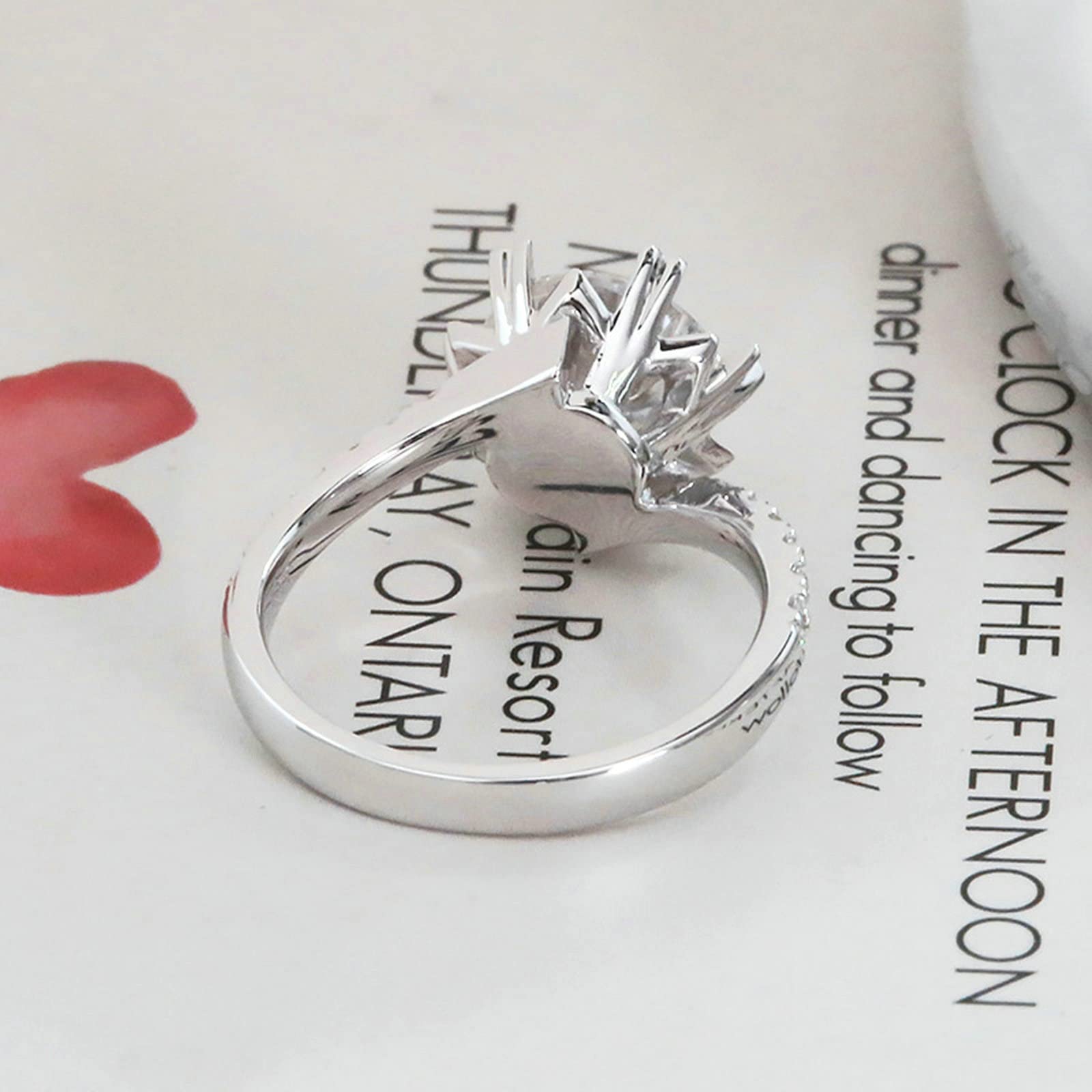 anello da donna, Anello di fidanzamento in oro bianco 18 carati for donna, a forma fiore, con moissanite rotonda da 1,5, anelli for anniversario