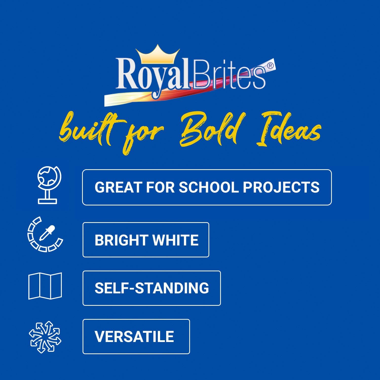 Royal Brites Stage-It Display Board, 37" x 44" 5 Pack Tri-fold Presentation Board with 3D Pop-Out Header & Shelf, White Corrugated Board for Science Fairs, School Projects, Work Presentations - 5 Pack