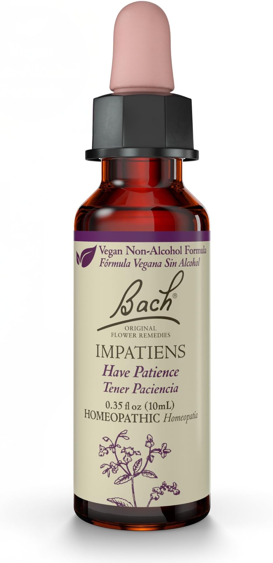 Bach Original Flower Remedies, Impatiens for Patience (Non-Alcohol Formula), Natural Homeopathic Flower Essence, Vegan, 10mL Dropper