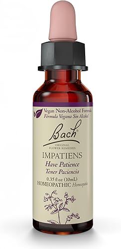 Bach Remedios florales originales, Impatiens para la paciencia (fórmula sin alcohol), esencia floral homeopática natural, vegano, gotero de 0.3 fl oz