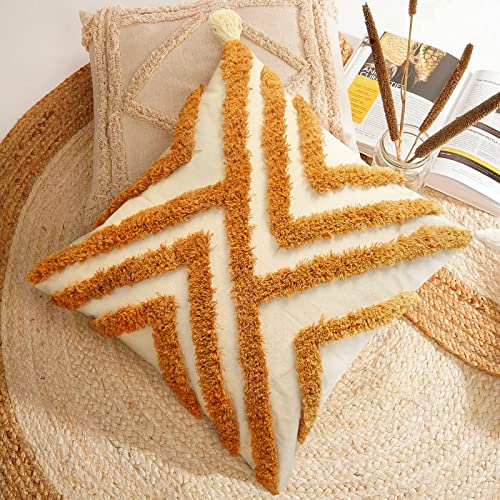 Pyonic Boho Throw Pillow Covers 18x18 Woven Tufted Decorative Pillow Covers with Tassel,CR-Orange-b — view 6