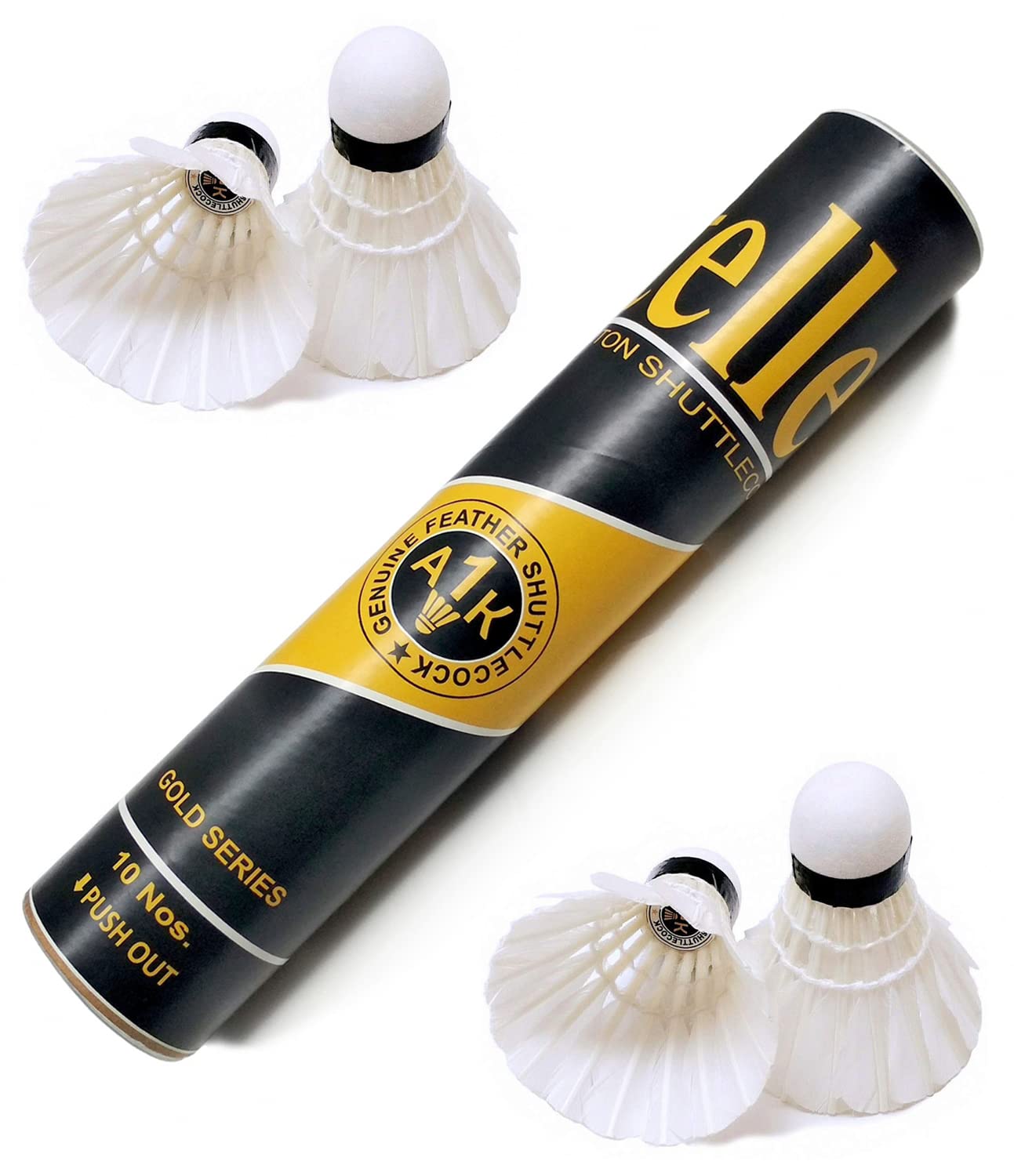 AMIFIT Steller Gold Series Feather Shuttlecock, Pack of 10 (White) AMIFIT Steller Gold Series Feather Shuttlecock, Pack of 10 (White)