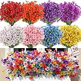 SHareconn 20 Bundles Artificial Flowers Outdoors Decoration, Fake Silk mums Eucalyptus Realistic UV Resistant Faux Plants for Outside Indoor Planter Porch Yard Home Spring Decor, Mix 8 Colors