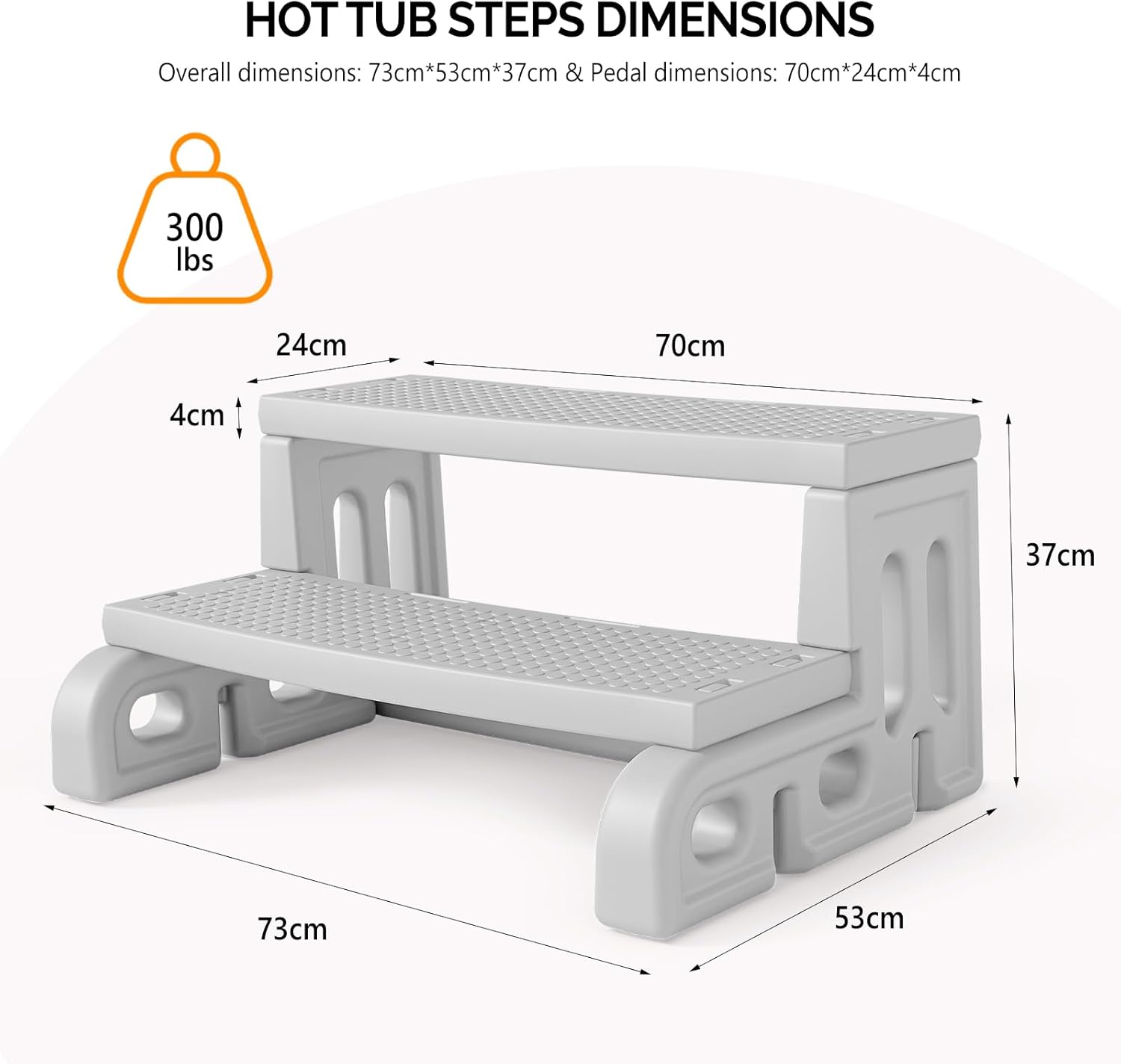 VINGLI Hot Tub Steps – Sturdy 2-Step Spa Ladder with Non-Slip Treads, Universal Multi-Purpose Stairs for Indoor/Outdoor Use(Grey)
