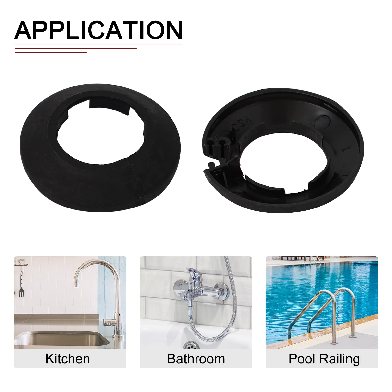 DTGN 60x13mm(DxT) Pipe Cover Decoration - 4Pack - Good for Bathroom Kitchen 32mm Dia Pipe - PP Plastic Escutcheon - Black - Image 4