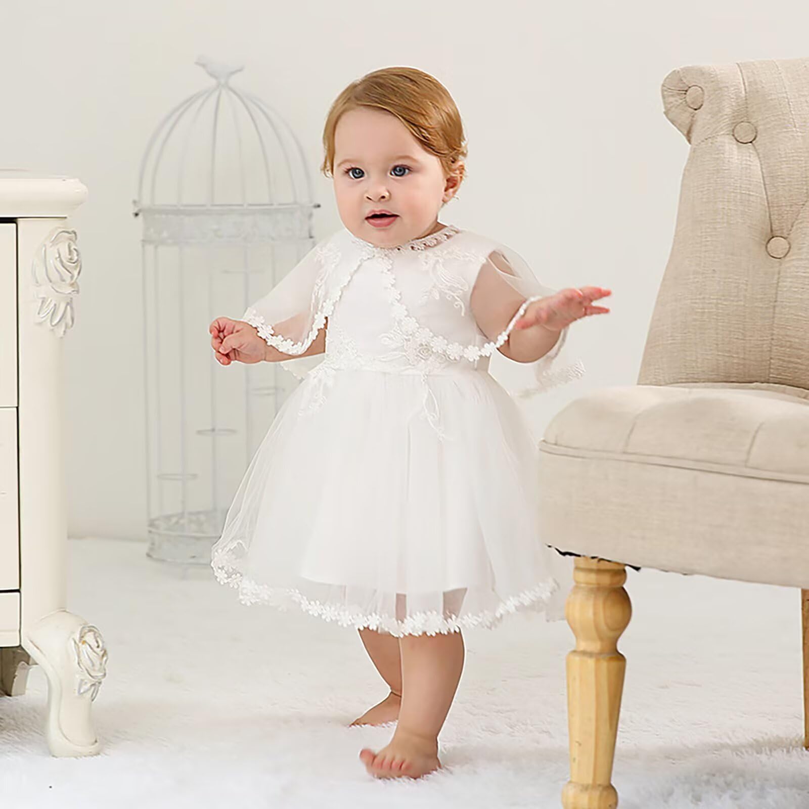 Bebé Niñas Blanco Bautizo Vestido Con Capota Recién Nacido Bautizo Vestido de Encaje para Boda Cumpleaños