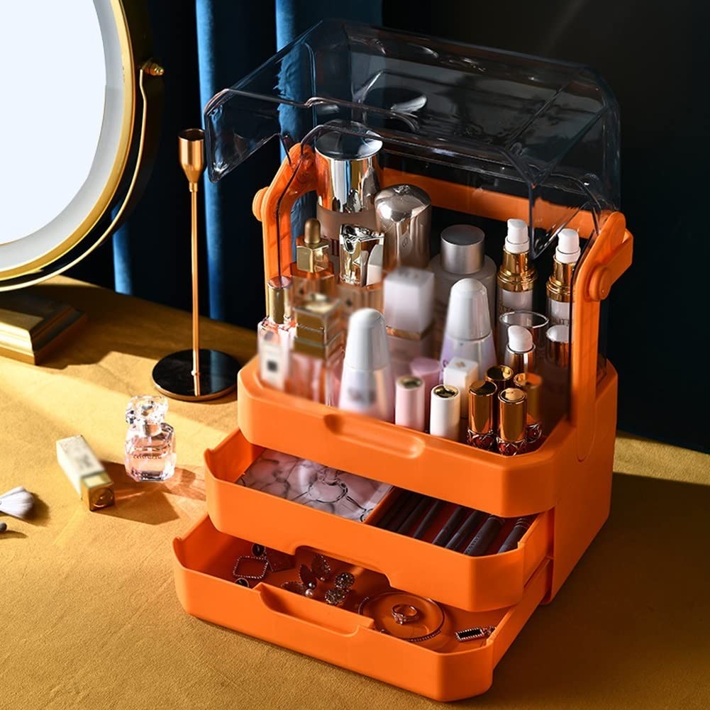 Scatola portaoggetti cosmetica per Organizer per Trucco con Coperchio Trasparente e Maniglia Portatile, Ideale per comò da Camera da Letto da appoggio del Bagno (Color : B)