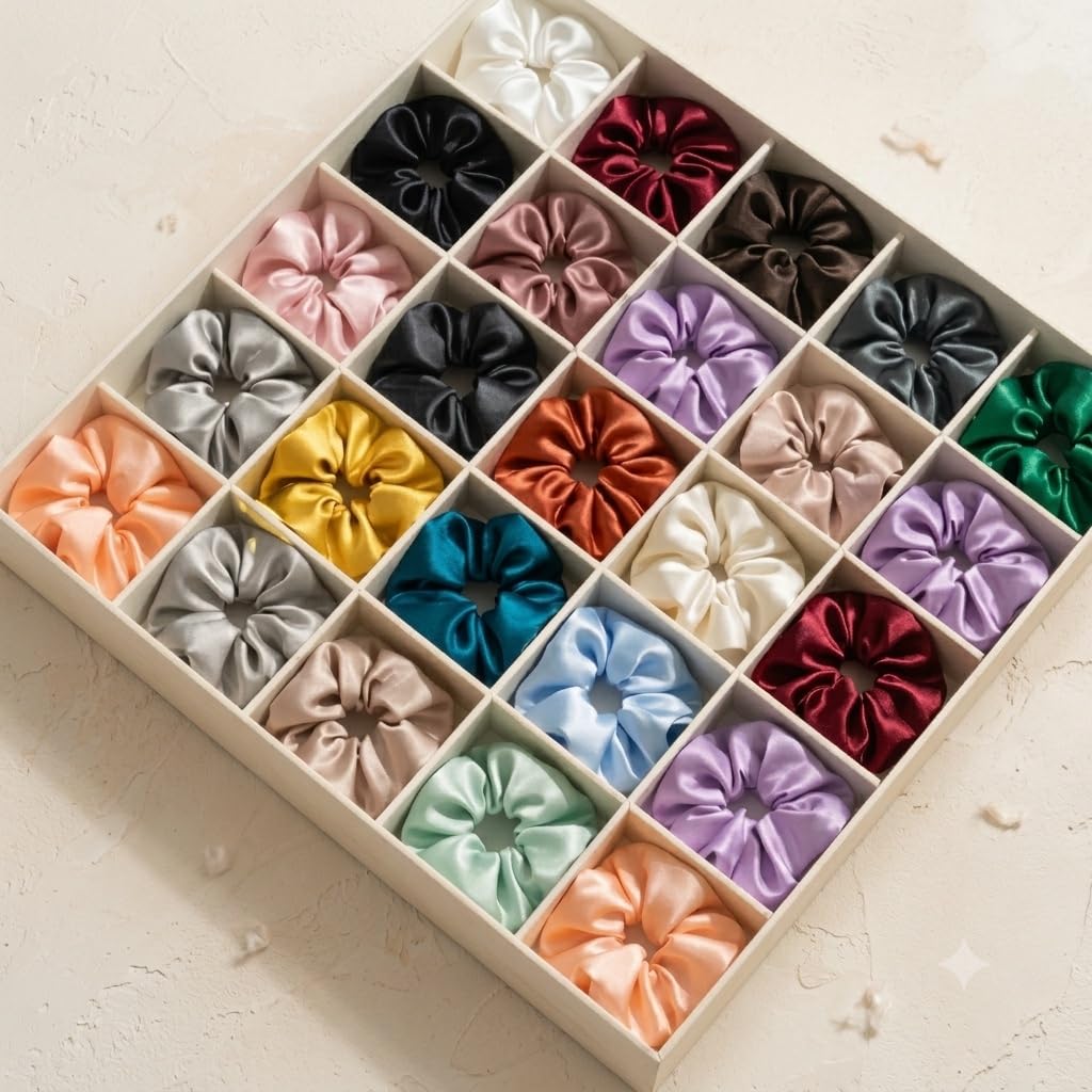 Classic Satin Silk Scrunchies For Women And Girls Set Of 12-image-49