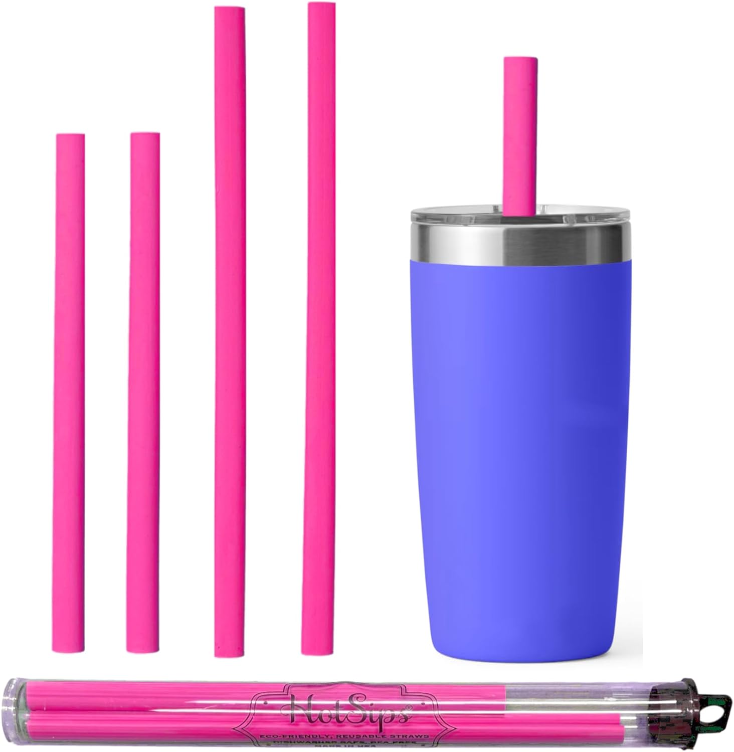 Kids Reusable Drinking Straws with travel case, Made in USA, Cups 8-20 oz – Easy Ergonomic Oval Shape 2 Small, 2 Medium