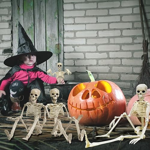 Miniatura 6 de CAMIRUS 4 piezas de decoración de esqueleto de Halloween, 16 pulgadas de cuerpo completo de plástico, mini esqueleto articulable, esqueleto posable