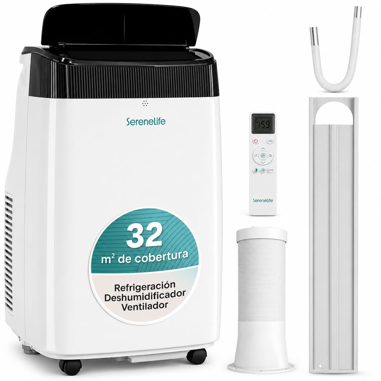 SereneLife Mobile Klimaanlae, Klimagerät, Air Conditioner, 7000 BTU, 2kW- Mobiles Klimagerät- mit Abluftschlauch, 3in1 Luftkühler,Luftentfeuchter  Ventilator, 24h Timer, Fernbedienung, Raumgröße 33m2
