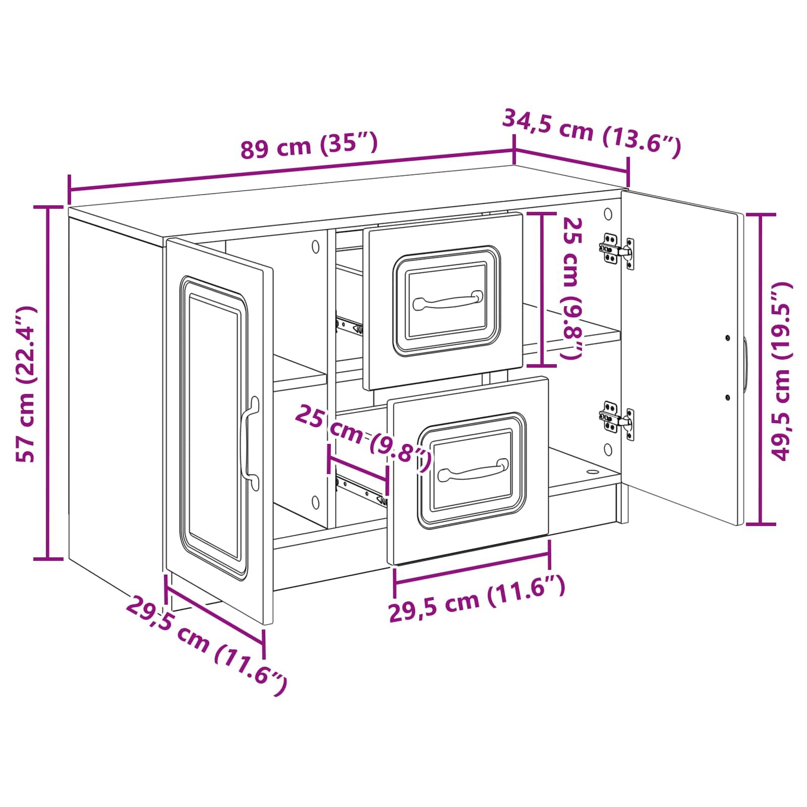 Credenza grigio sonoma, 89 x 34,5 x 57 cm, in legno