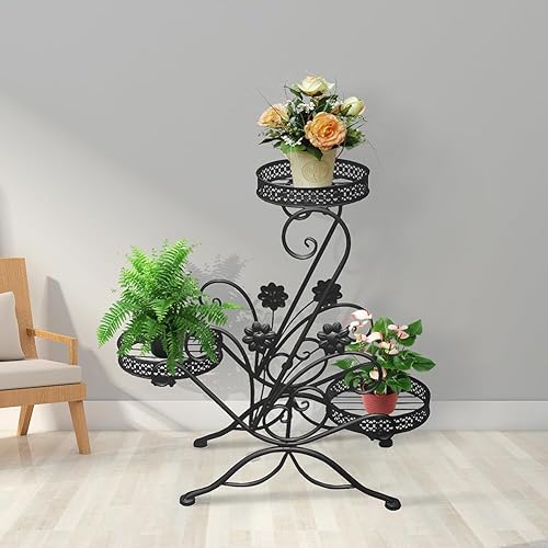 Miniatura 2 de Cre Cra Soporte para plantas de 3 niveles, estantes de metal para flores, soporte de exhibición de plantas para interiores y exteriores, soporte