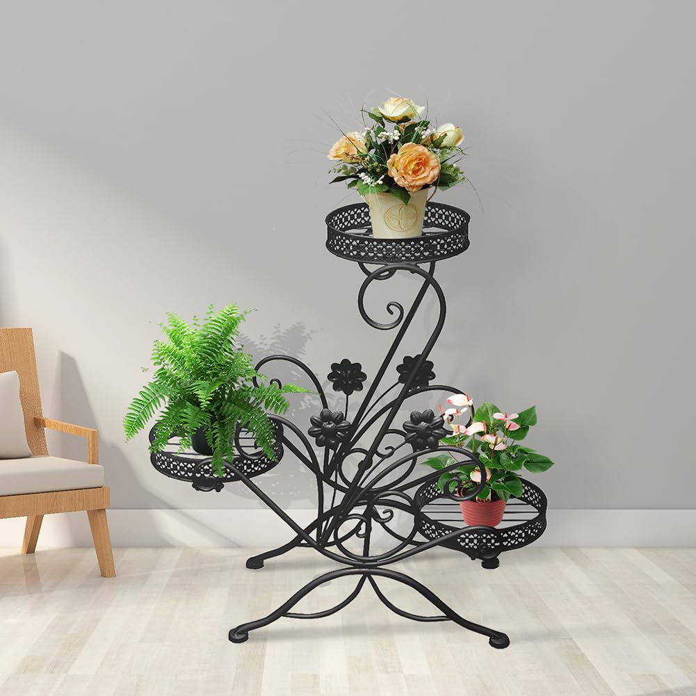 Supporto per Piante in Metallo,3 Livelli Supporto per Vaso,Scaffale per fiori,scaffale portavasi,stand per piante in ferro,supporto piante,Porta Piante per Interni,Esterni,Balcone,giardino