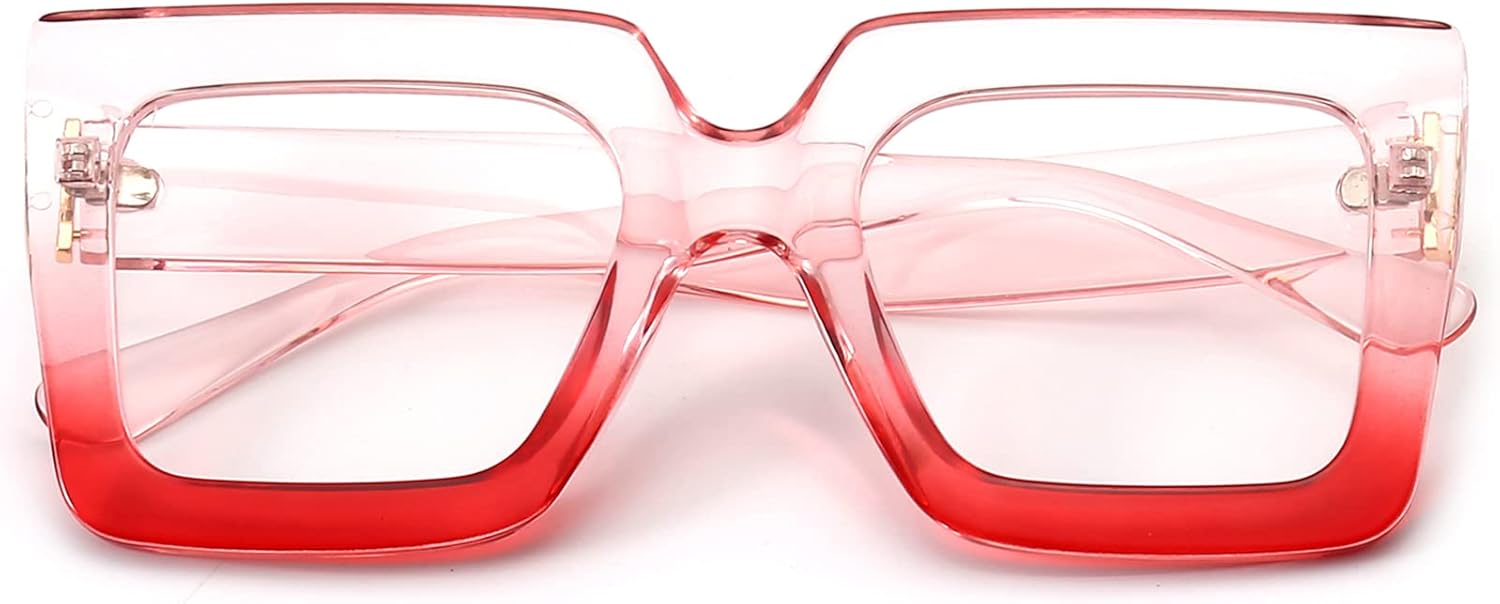Oversized Blue Light Glasses for Women Fashion Thick Square Computer Eyewear Non-Prescription Black Glasses (New Black+ Pink Red) - Image 5