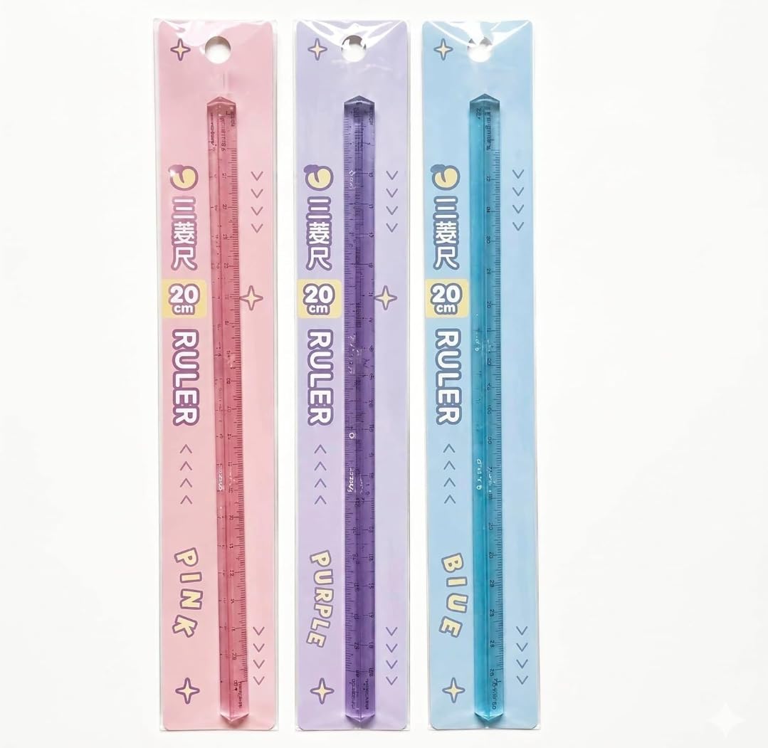 Vastrify 3 Pc Acrylic Ruler 20 cm & Triangle Scale Geometry Ruler Set | Transparent Plastic Measuring Scale for Students, Math, Technical Drawing, School & Office Use | Multicolor-image-37