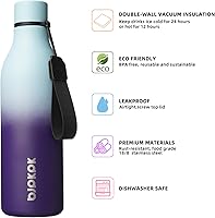 Vista 80 de BJPKPK Botellas de agua aisladas, botella de agua de metal de acero inoxidable de 18 onzas con correa, termo a prueba de fugas sin BPA, tazas