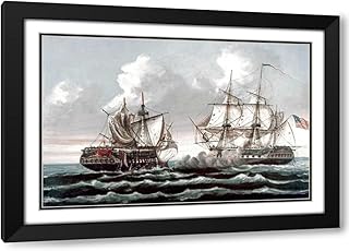 Birch, Thomas 24x18 Black Modern Framed and Double Matted Museum Art Print Titled U.S.S. Constitution Defeating The British Ship,Guerriere - War of 1812