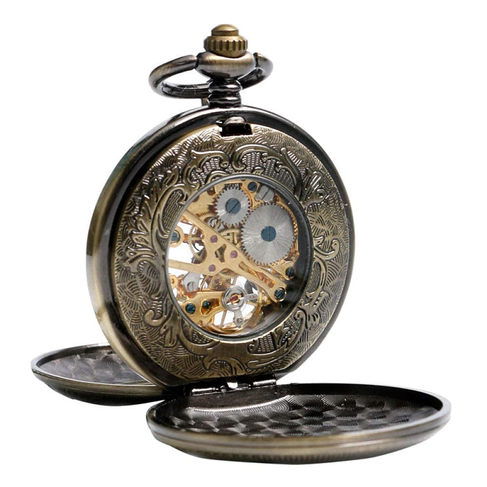 Reloj de Bolsillo, Relojes de Bolsillo mecánicos Steampunk para Hombre y Mujer, de Cuerda Manual, de Bronce, Tallado a la Moda, Colgante de Amigo, Amigo, Navidad