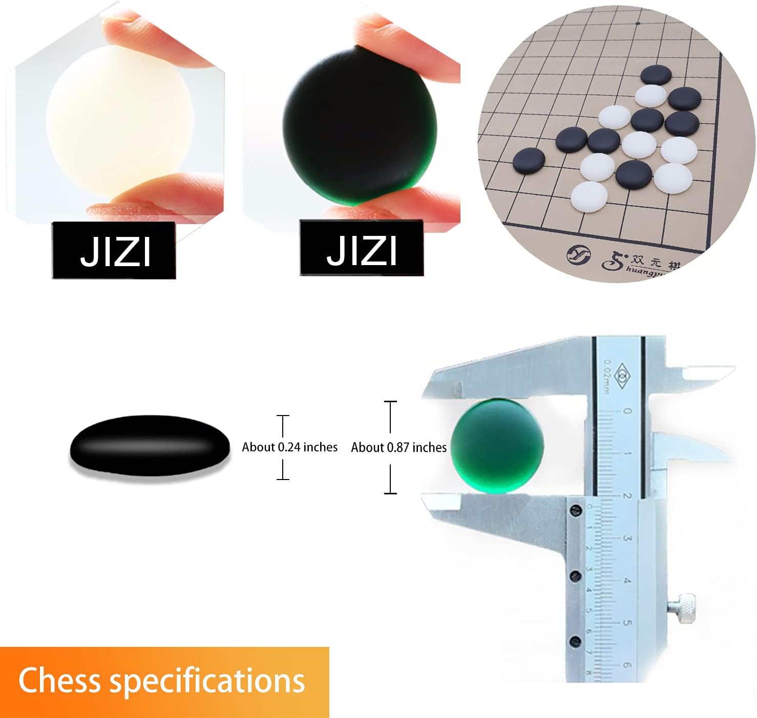 Portable Glazed JIZI Go Game Set Reversible 19x19 / 13x13 Faux Leather Foldable Game Board with Single Convex Jizi Stone 361pcs and Storage Bag, 2 Players Board Game