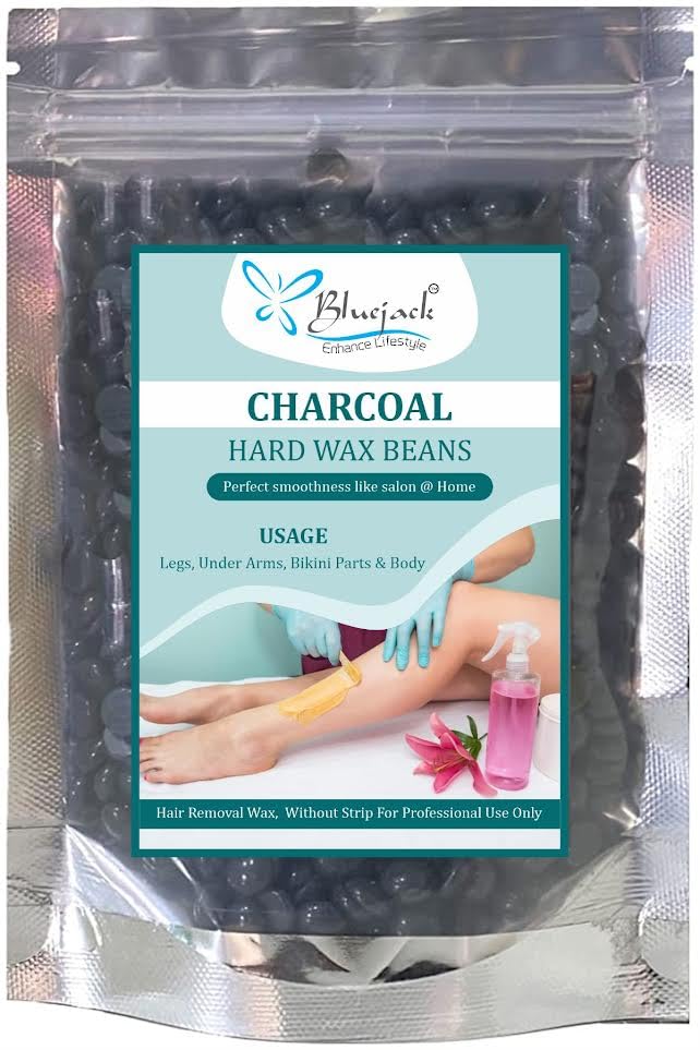 BLUEJACK Hard Wax Beans for Hair Removal Body Facial Hair Removal Wax Beads for Legs, Face, Underarm, Bikini At Home (Charcoal Black)