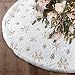 yuboo Christmas Tree Skirt,50" Large White Faux Fur with Gold Sequin Snowflakes for Xmas Decorations Holiday