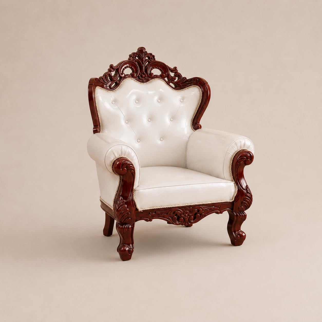 Luxury Hand-Carved Solid Wood | Premium Button Tufted Upholstery | Classic Living Room Furniture, 1 Seater-image-5