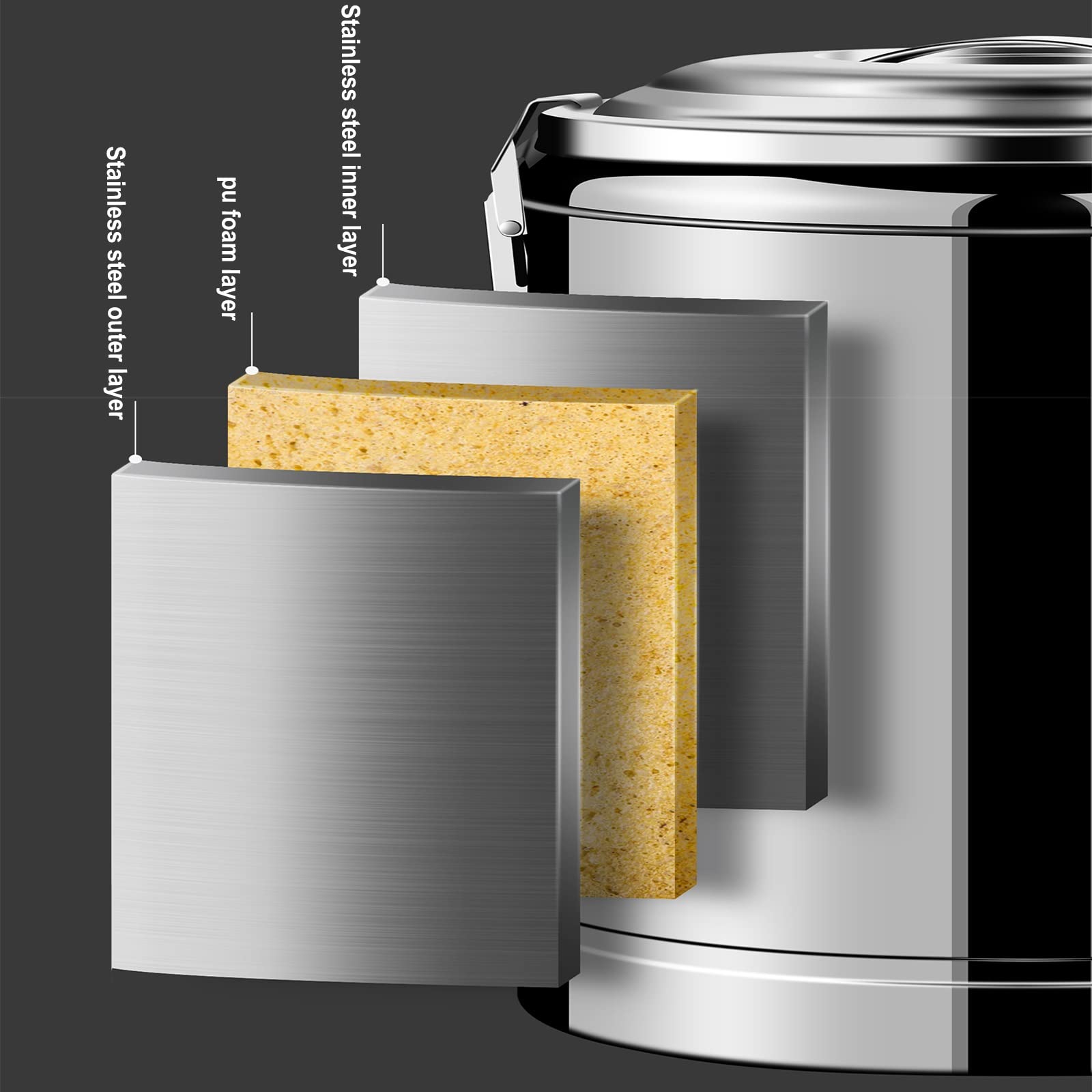 IMPREC Contenedor Isotérmico Acero Inoxidable, Engrosamiento con Cubo De Aislamiento De Grifo Multifunción Comercial Frío Y Caliente LYWY (Color : Silver, Size : 20L)