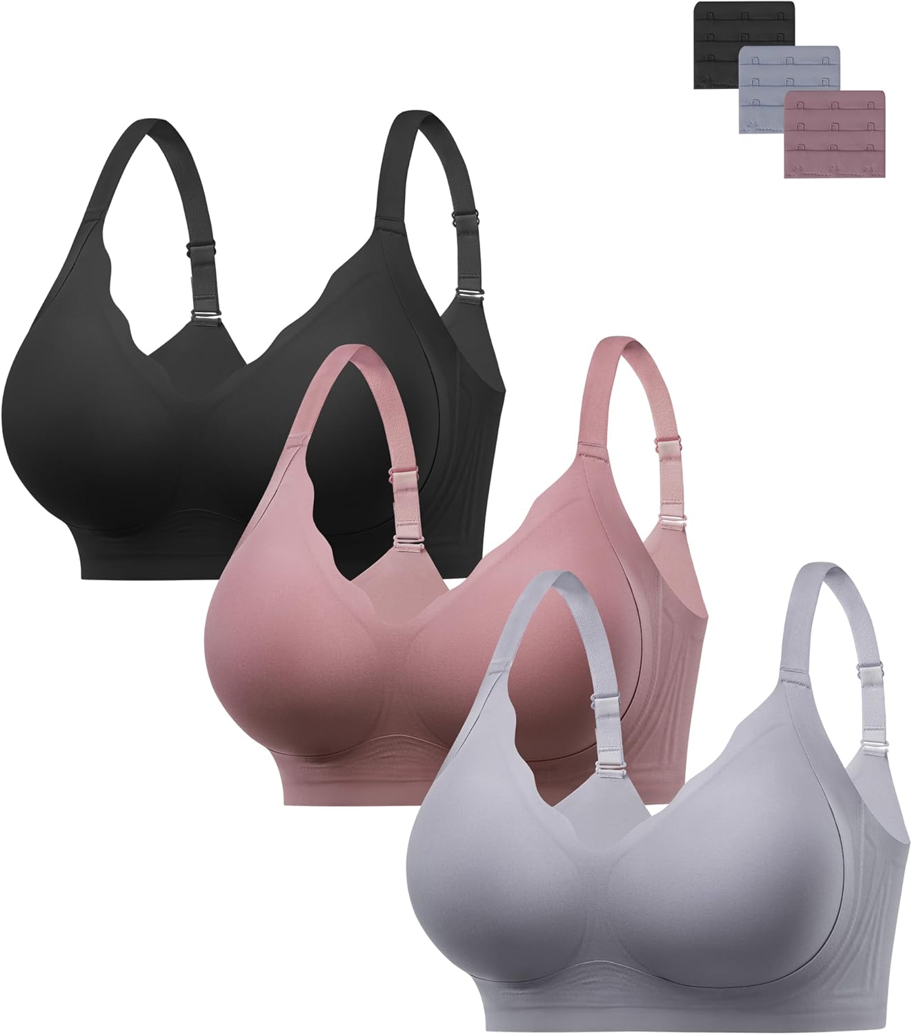 HBselect Jelly Bras for Women No Underwire 3PCS Comfort Wireless Push Up Bras Seamless Scalloped Lift Everyday Bralettes