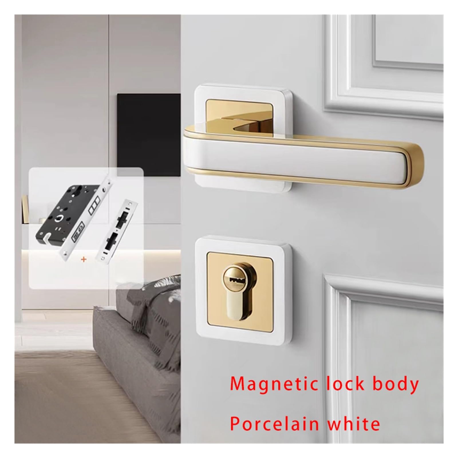 Wewnętrzny drewniany zamek do drzwi Sypialnia Cichy zasysacz magnetyczny Pokój dzielony w gospodarstwie domowym Nowoczesny wyciszony złoty uchwyt catholic(Magnetic lock body 1)