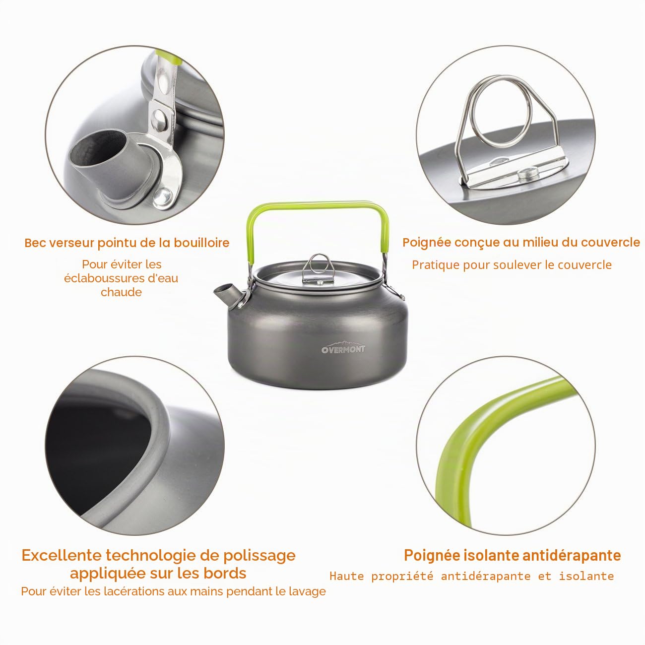OVERMONT Bouilloire de Camping Ultraléger Portable en Aluminium Anodisé Théière et Cafetière pour Randonnée, Camping, Pique-Nique
