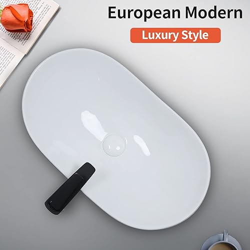 Miniatura 9 de Davivy Fregadero ovalado negro mate de 24.5 x 13.8 pulgadas con drenaje desplegable, fregadero de baño en forma de barco, fregaderos de baño sobre