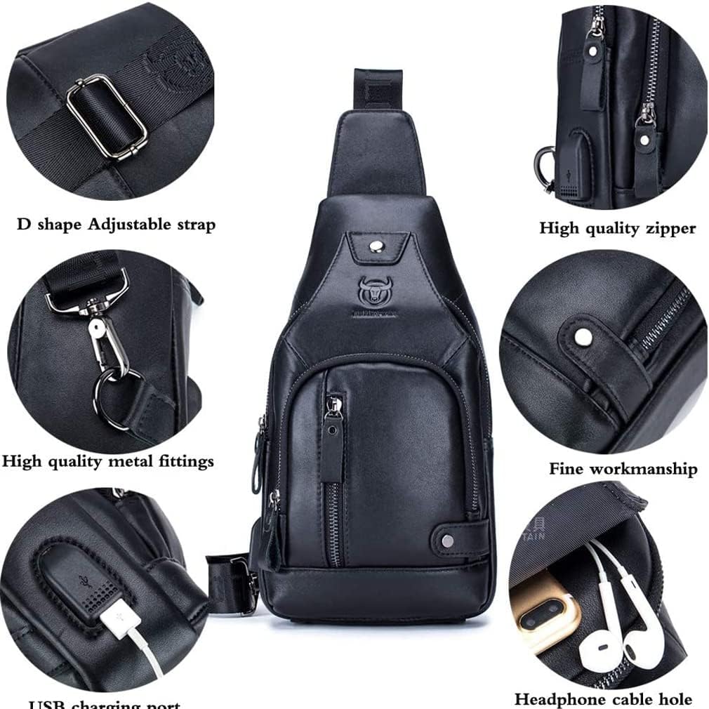 KPYWZER Vintage Leather Sling Bag Backpack for Men Crossbody Shoulder Chest Day Pack Backpacks - Image 3
