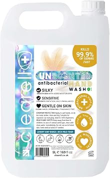 5L UNSCENTED Hand Soap | Liquid Wash 5 Litres Refill, Antibacterial Fragranced Hydrating Skin & Body Wash Gel for Soft and Sensitive Skin Care - 100% Vegan & Cruelty Free