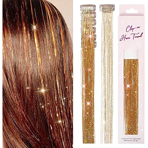 REECHO 6PCS Champagne Gold Clip-In Hair Tinsel Extensions Cover
