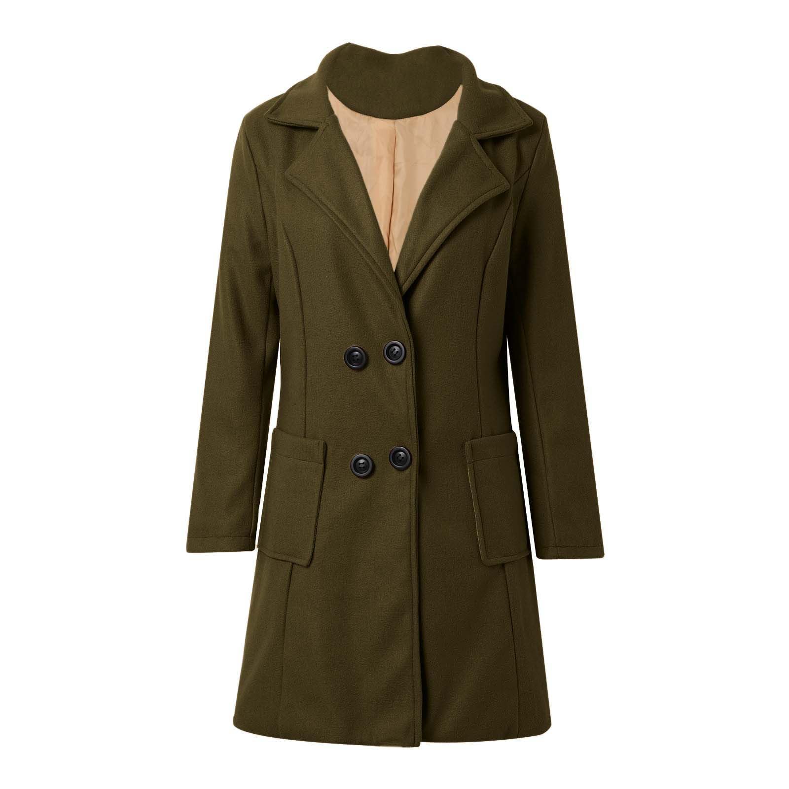 Genérico Abrigo Mujer Lana Mezcla Elegante, Chaqueta Doble Botonadura con Cuello Solapa, Americana Formal para Otoño Invierno, Oficina y Eventos