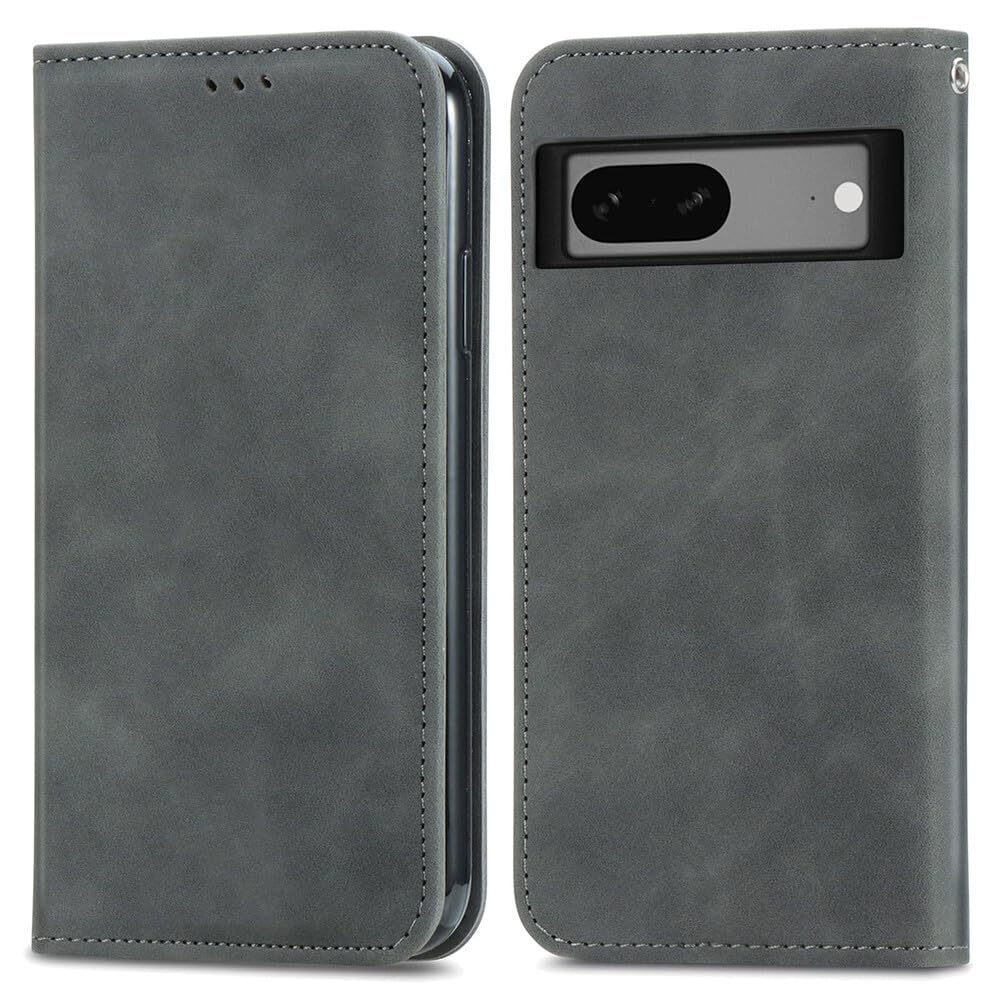 Coque magnétique Google Pixel 8A en cuir gris pour vos déplacements - 8