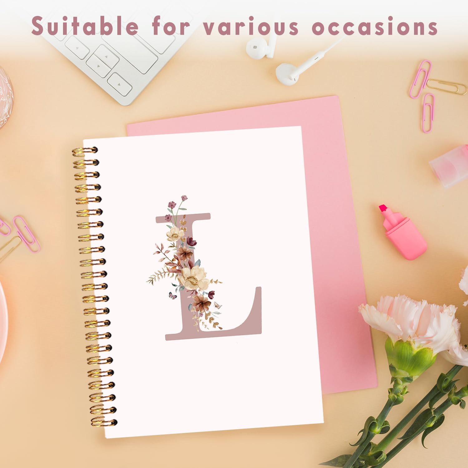 Lacama Pink Initial Letter L Notebook Journal, Trendy Wildflower Personalized Spiral Notebook, Customized Monogrammed Gifts, Birthday Gifts for Women, School Supplies, Office Supplie 5.5x8.3 - Image 7